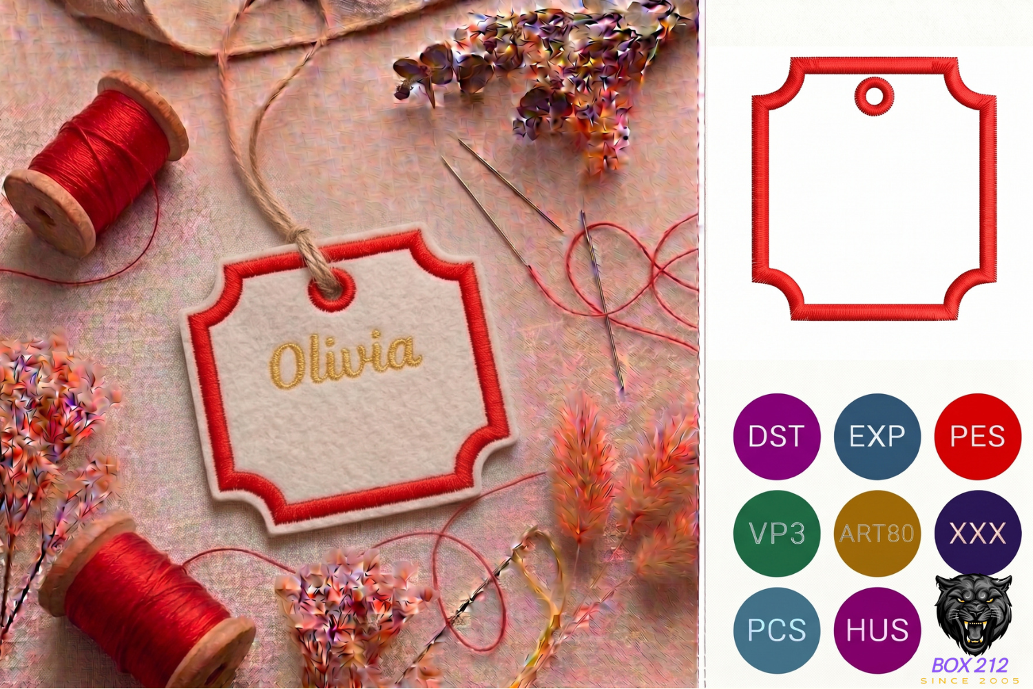 Vintage Frame Bag Tag Embroidery Design