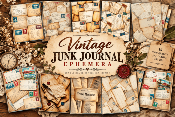 Vintage Junk Journal Ephemera Background