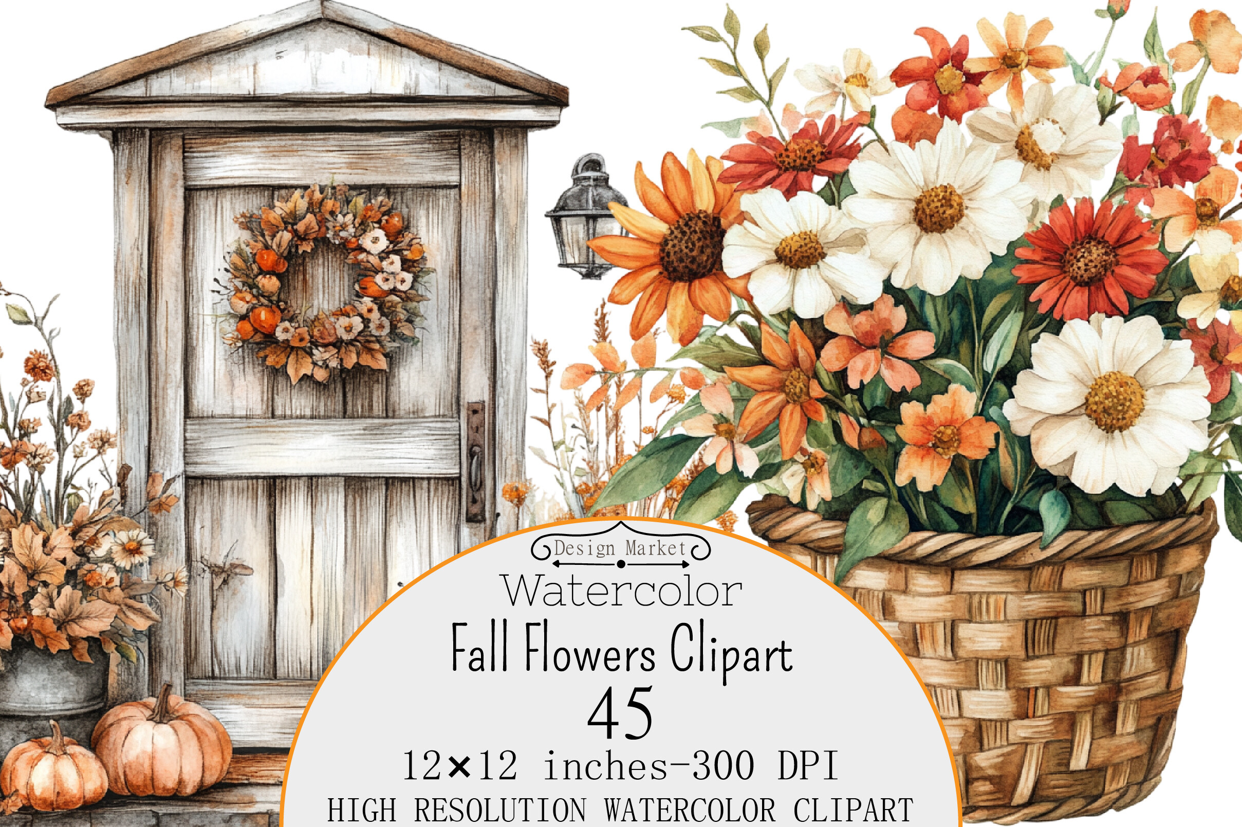 Watercolor Fall Flowers Clipart