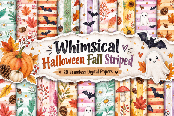 Whimsical Halloween Fall Striped Digital