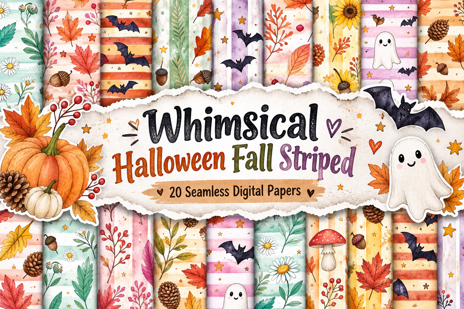 Whimsical Halloween Fall Striped Digital