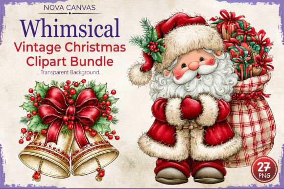 Whimsical Vintage Christmas Clipart Set
