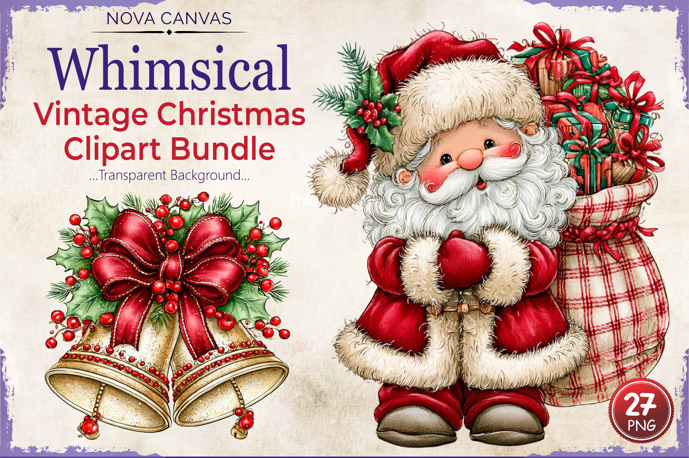 Whimsical Vintage Christmas Clipart Set