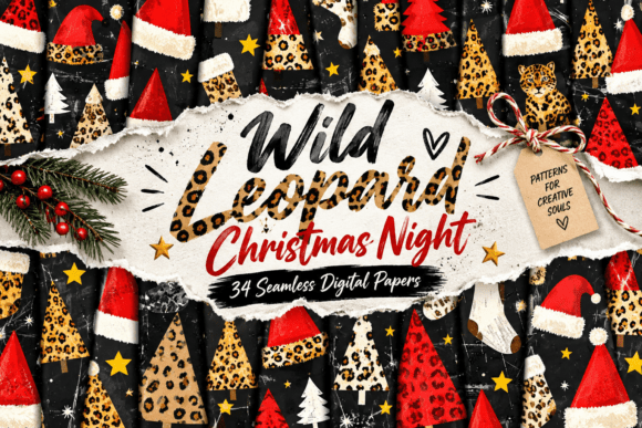 Wild Leopard Christmas Night Pattern
