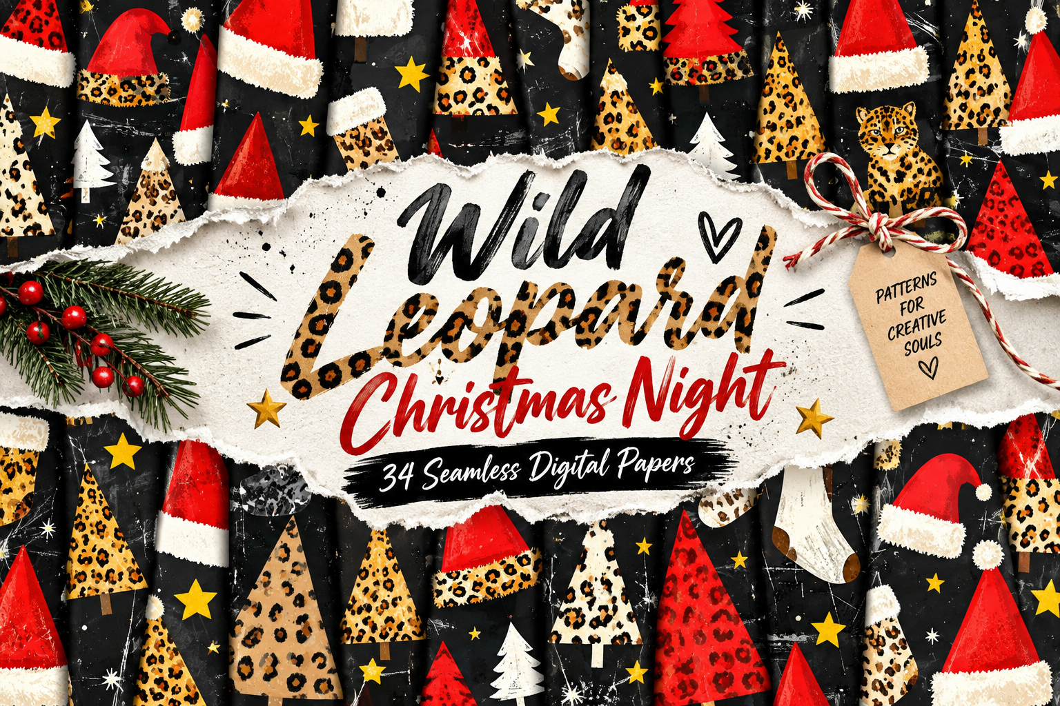 Wild Leopard Christmas Night Pattern