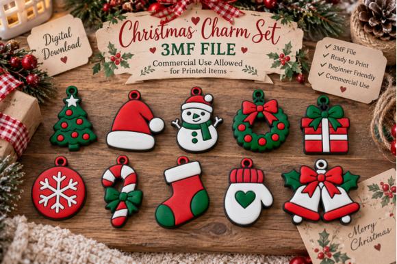 10 Christmas Charms 3D Print Files – 3MF Multicolour FDM Designs for Keychains & Earrings - Image 5