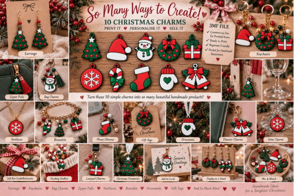 10 Christmas Charms 3D Print Files – 3MF Multicolour FDM Designs for Keychains & Earrings - Image 4