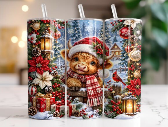20oz Highland Cow Christmas Tumbler Wrap