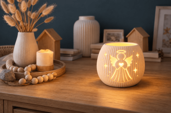 Christmas Angel Luminary STL - 3D Print Tealight Holder File - Image 3