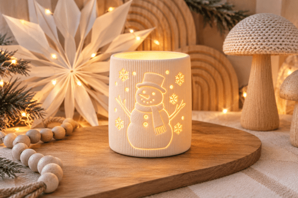 Snowman Christmas Lantern STL – 3D Print Tealight Holder File - Image 1