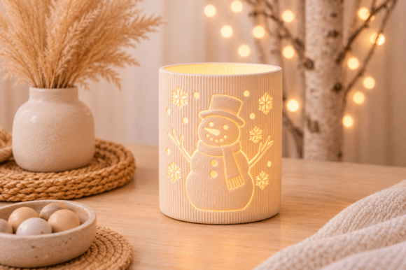 Snowman Christmas Lantern STL – 3D Print Tealight Holder File - Image 2