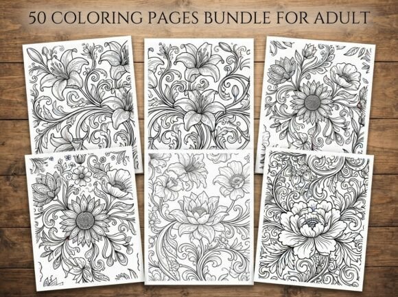 50 Floral Coloring Pages Bundle