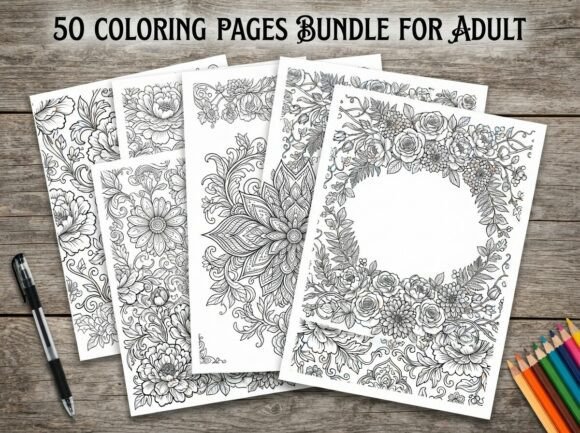 50 Floral Coloring Pages Bundle