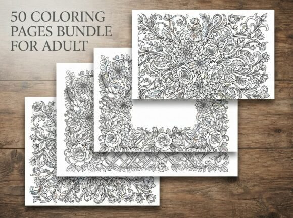 50 Floral Coloring Pages Bundle