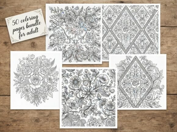 50 Floral Coloring Pages Bundle