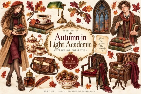 Autumn in Light Academia Watercolors
