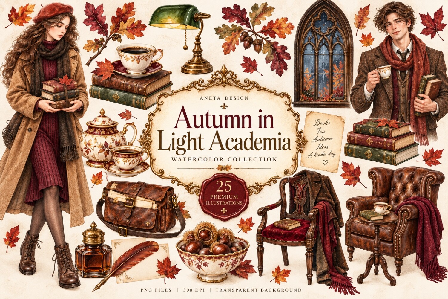Autumn in Light Academia Watercolors