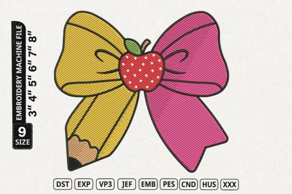 Back to School Pencil Bow Embroidery