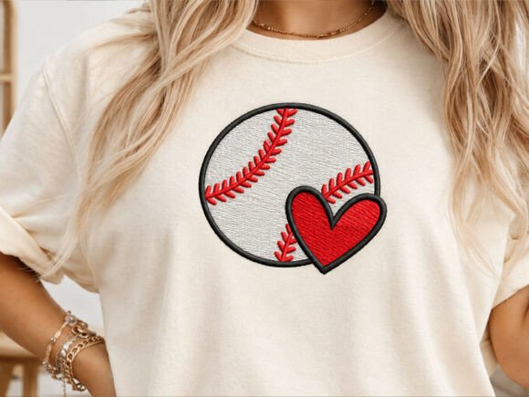 Baseball Heart Embroidery Design, 4 Size
