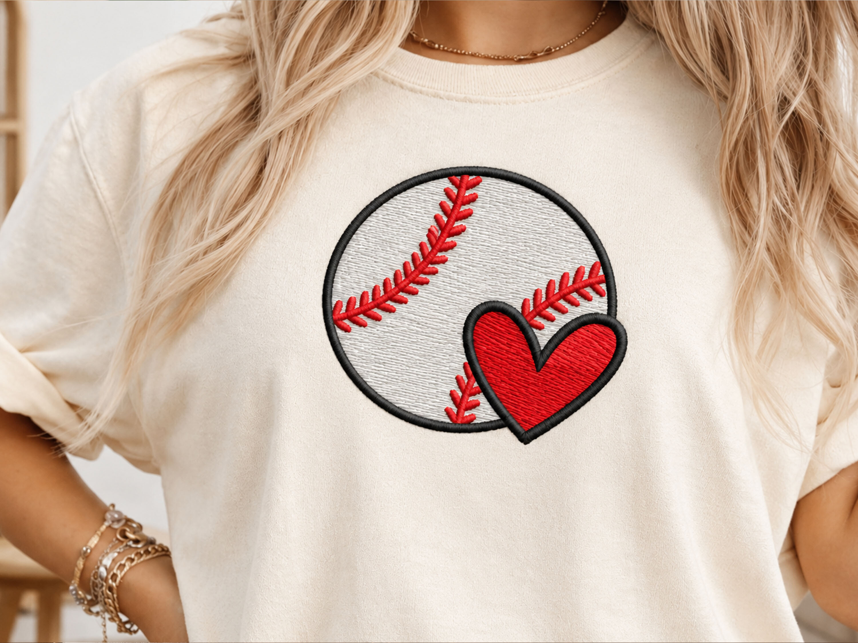Baseball Heart Embroidery Design, 4 Size
