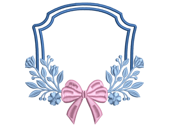Blue Floral Wreath with Pink Bow