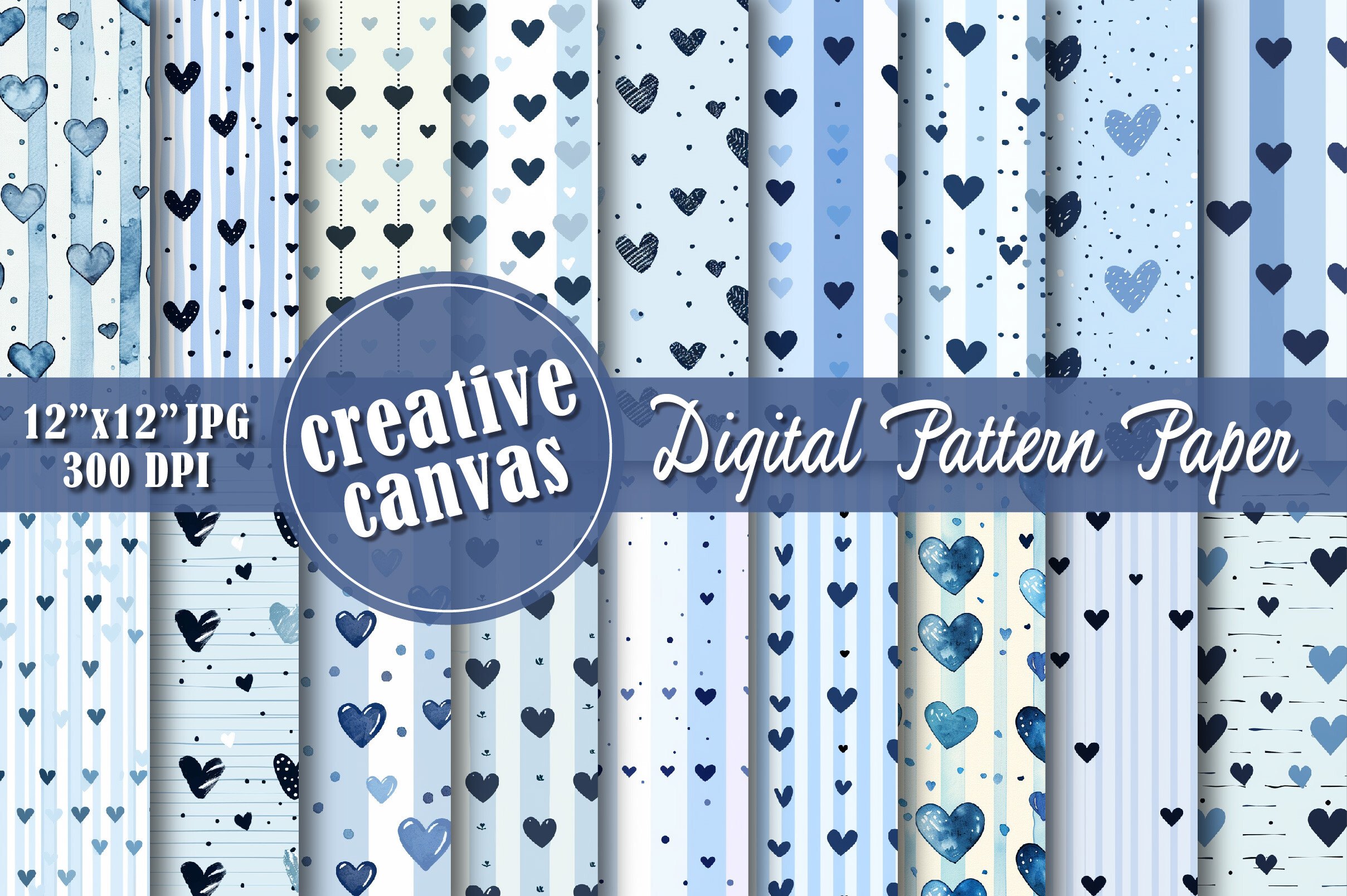 Blue Heart Seamless Digital Paper