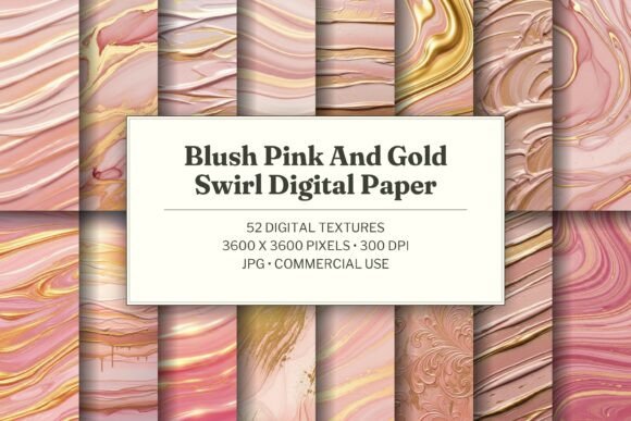 Blush Pink and Gold Swirl Digital Paper