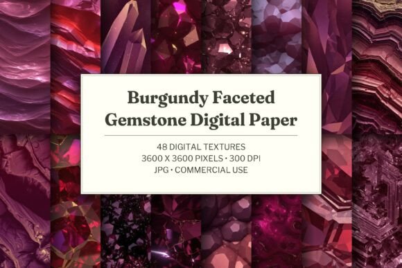 Burgundy Faceted Gemstone Digital Paper