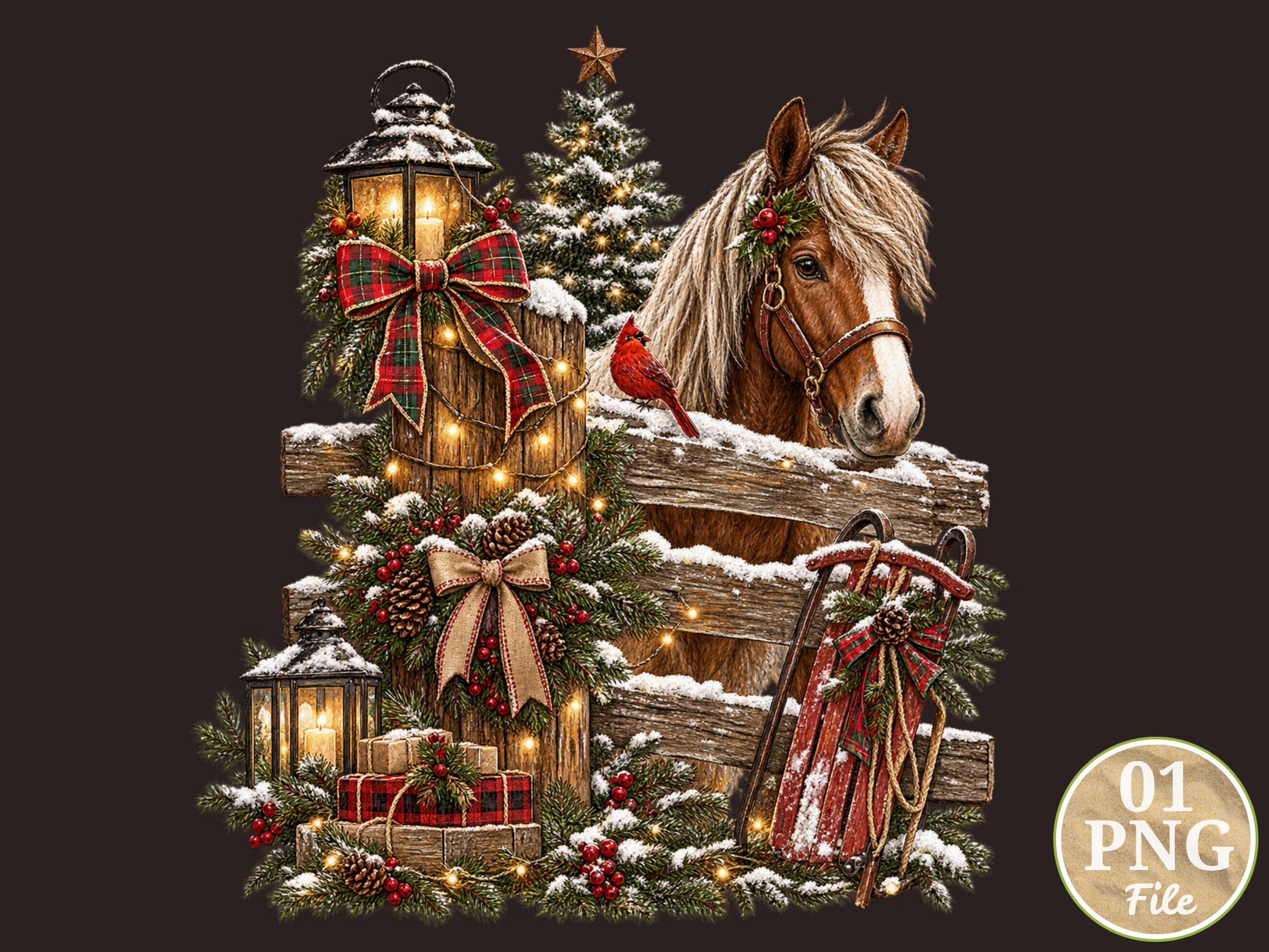 Christmas Horse and Sleigh Winter PNG, R