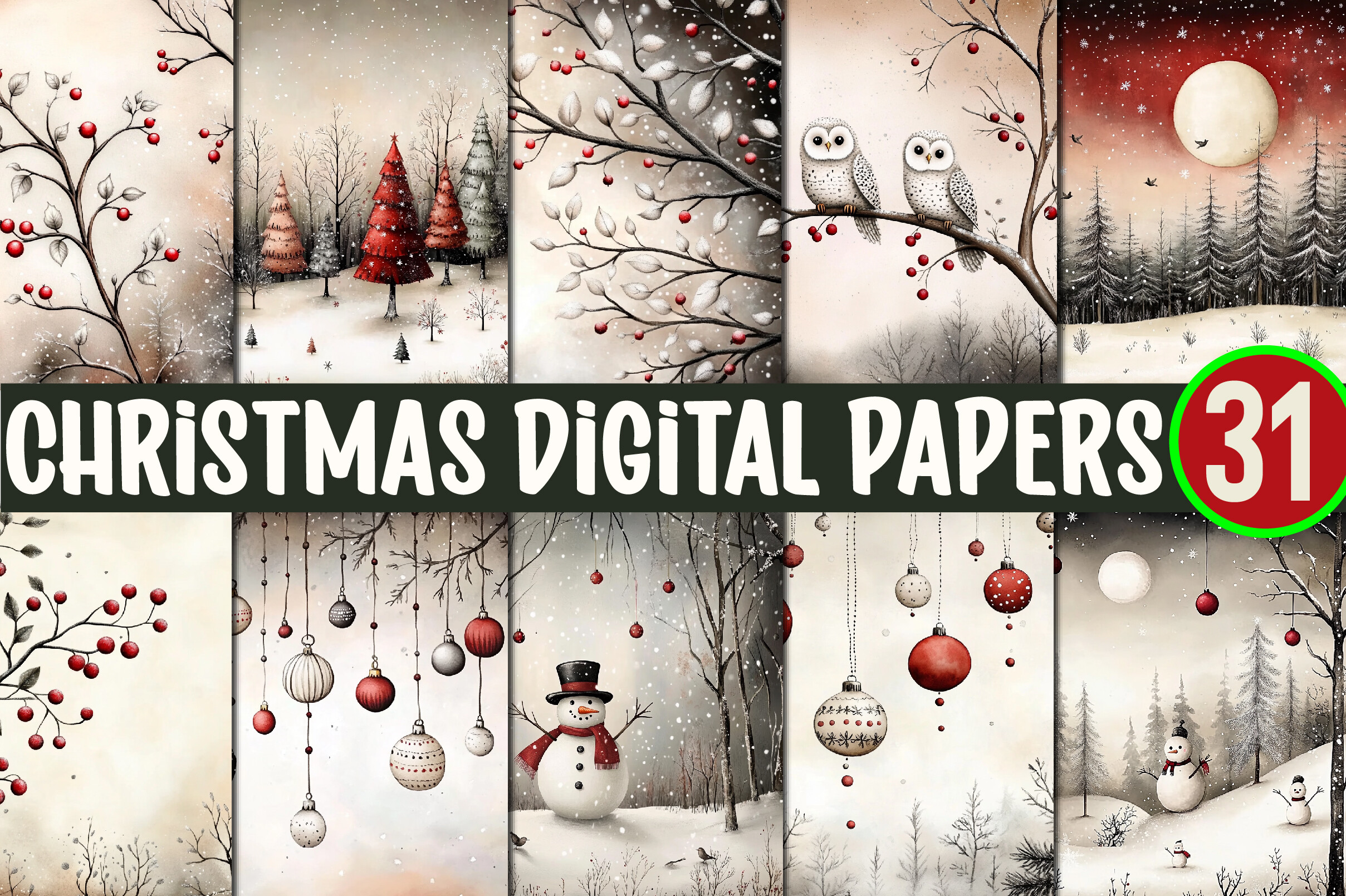 Christmas Digital Papers Patterns Bundle