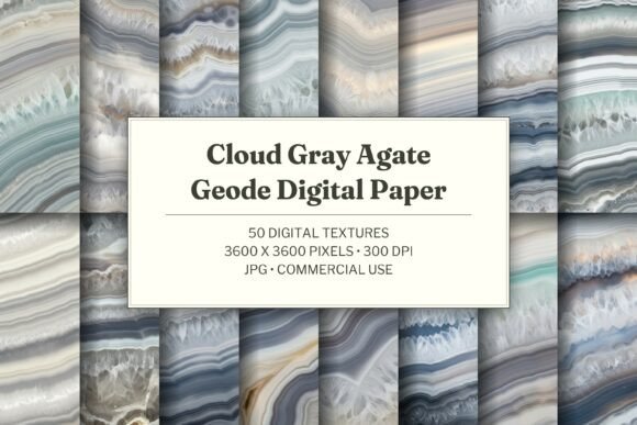 Cloud Gray Agate Geode Digital Paper