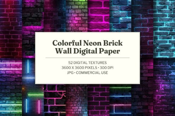 Colorful Neon Brick Wall Digital Paper
