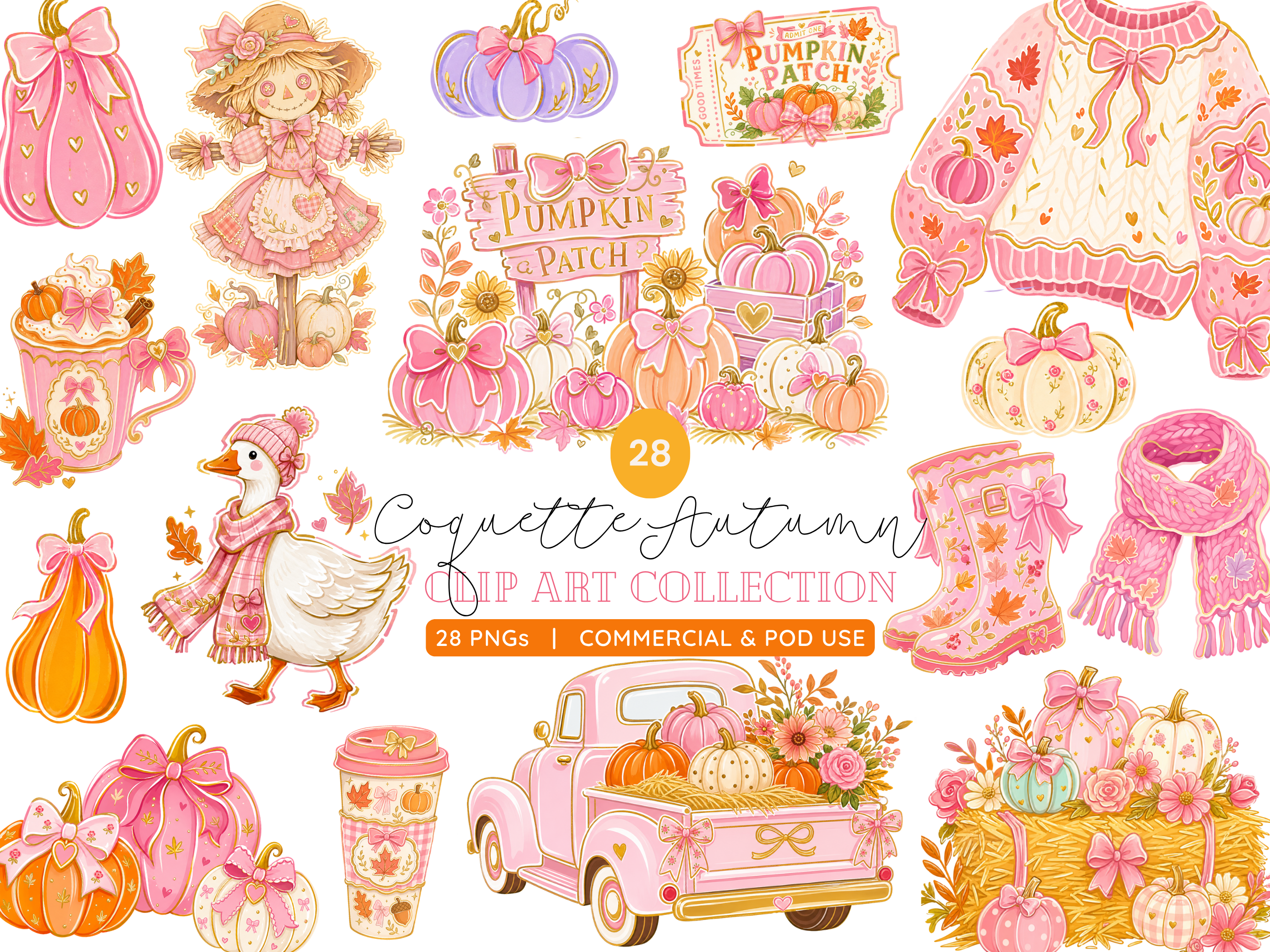 Coquette Fall Harvest Pumpkin Patch PNG