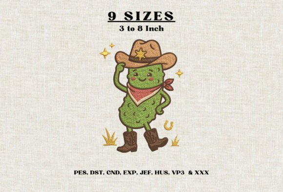 Cowboy Pickle Embroidery Design DST PES