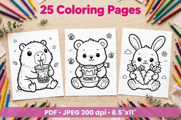 Cute Animals Coloring Pages – 25 Pages
