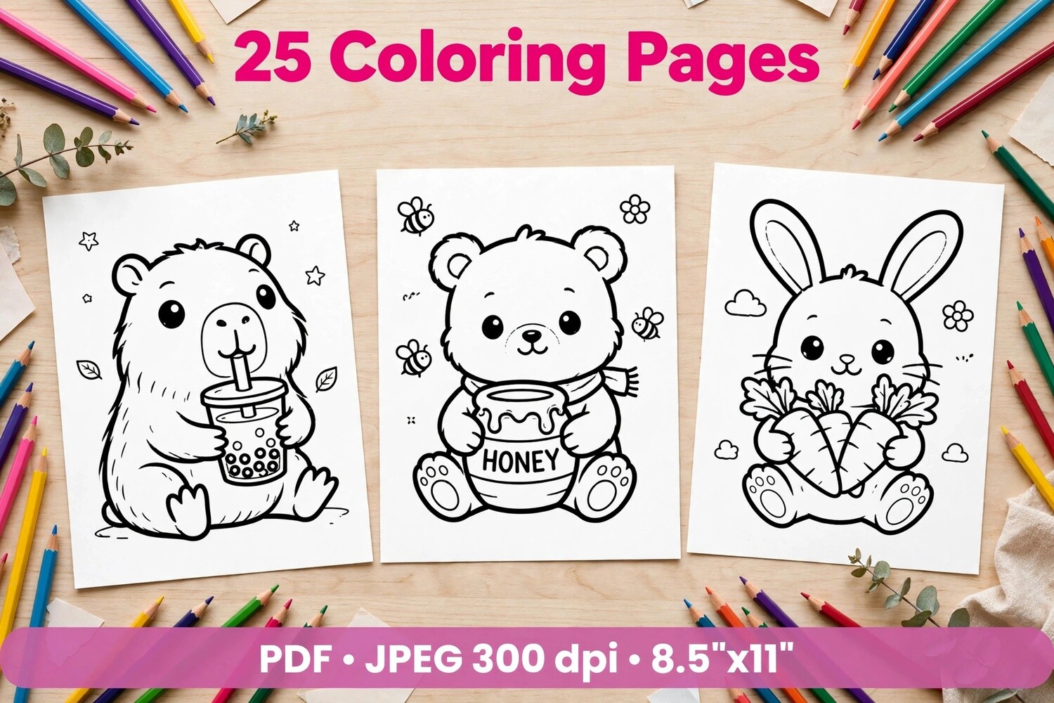 Cute Animals Coloring Pages – 25 Pages