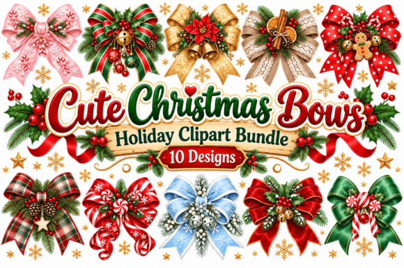Cute Christmas Bows Holiday Clipart