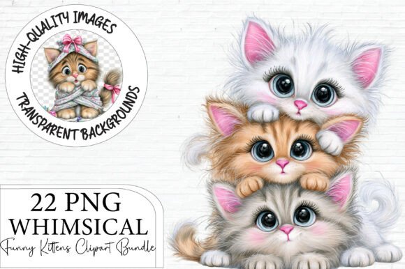 Cute Christmas Kittens Clipart Grafika Ilustracje do Druku Przez Artoya