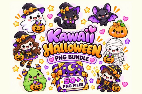 Cute Kawaii Halloween Clipart Bundle