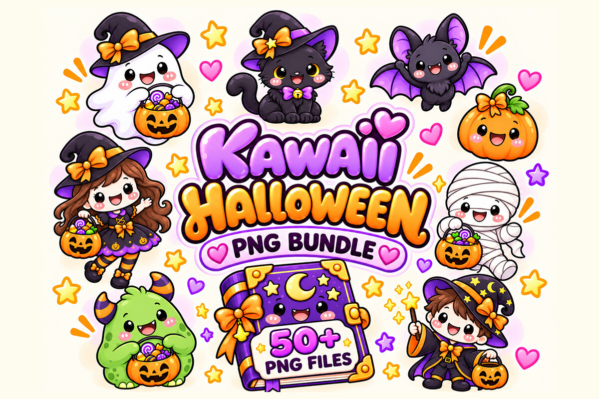 Cute Kawaii Halloween Clipart Bundle