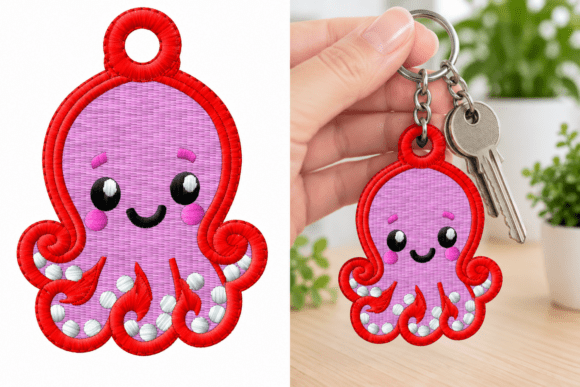 Cute Octopus Keychain Embroidery Design