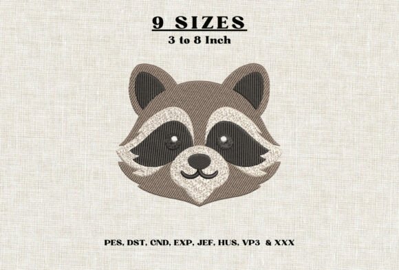 Cute Raccoon Face Embroidery Design DST