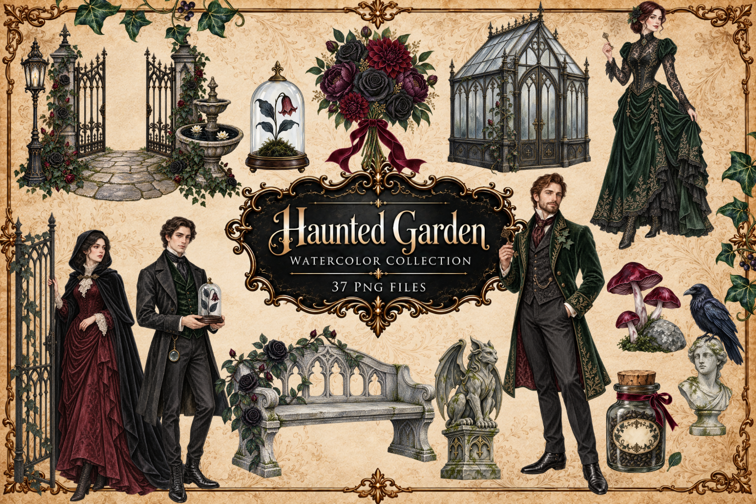 Dark Gothic Victorian Garden PNG