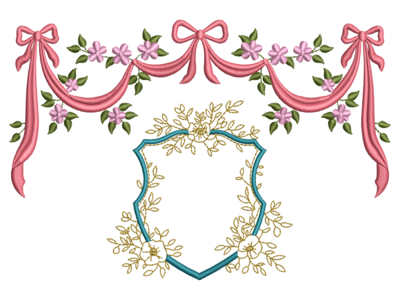 Decorative Floral Bow Wreath Embroidery