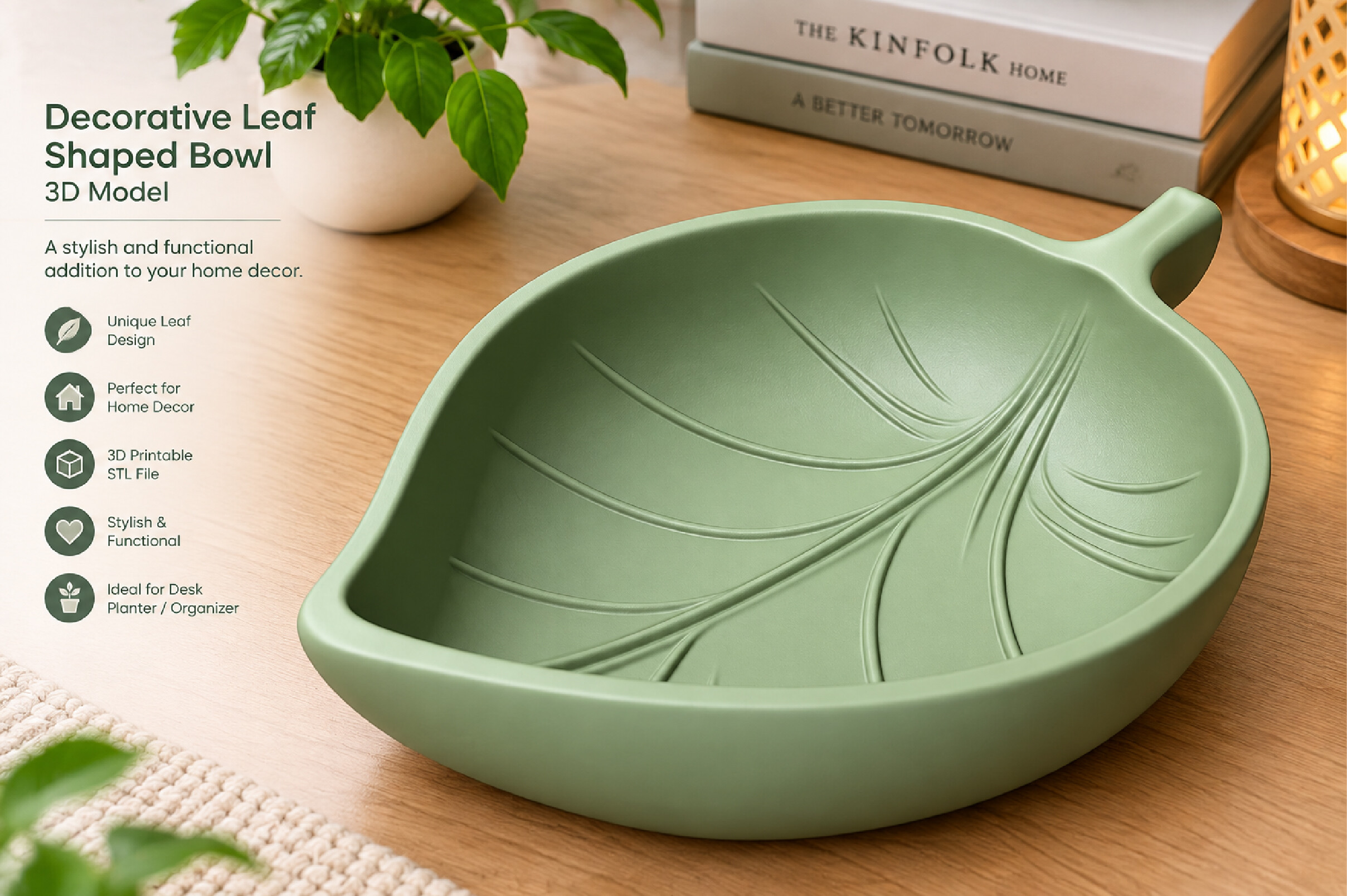Decorative Leaf Shaped Bowl STL – 3D Printable Botanical Key & Jewelry Dish - Image 4