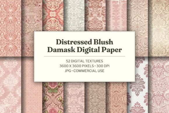 Distressed Blush Damask Digital Paper