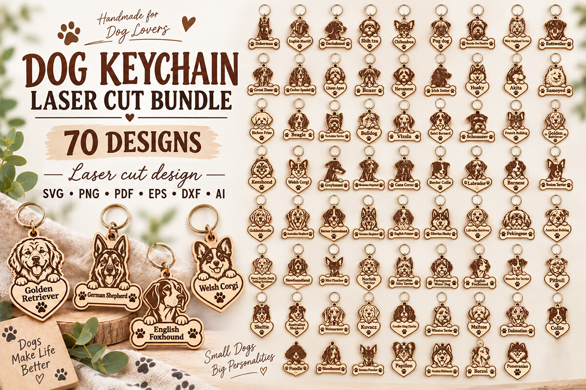 Dog Keychain Laser Cut Bundle