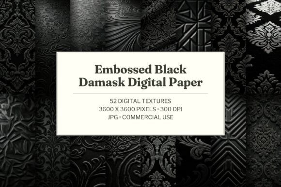 Embossed Black Damask Digital Paper
