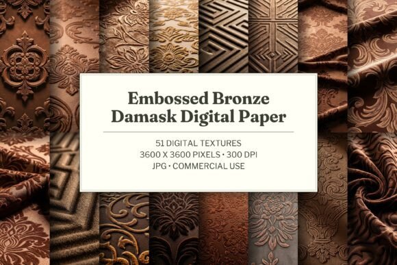 Embossed Bronze Damask Digital Paper