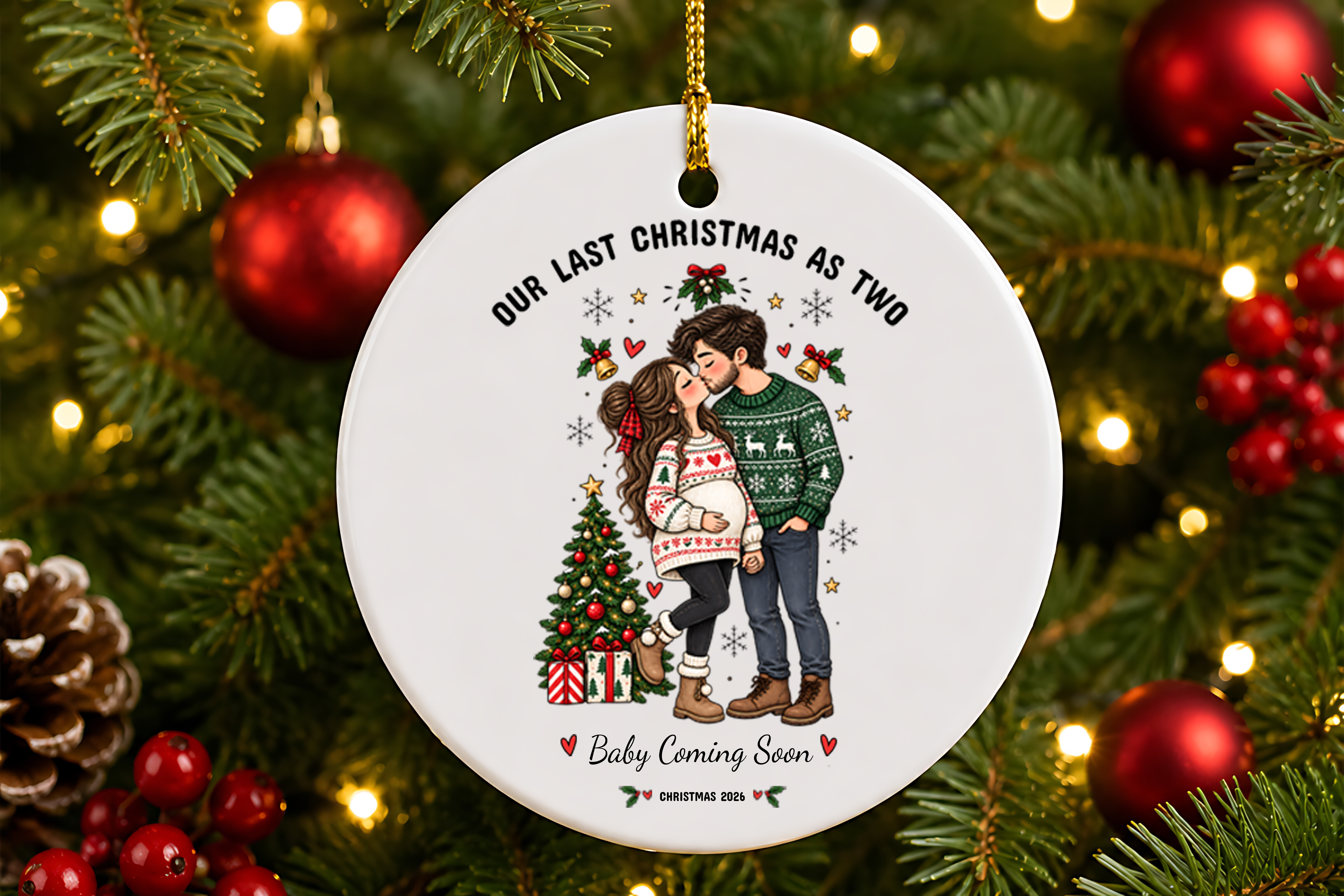 Expecting Couple Christmas Ornament PNG